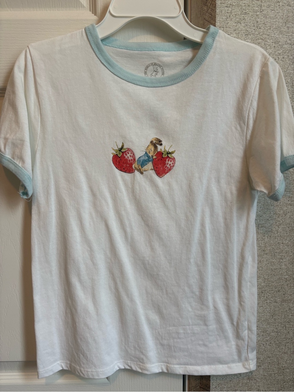 Peter Rabbit White Short Sleeve fitted Tee with Light Blue Trim